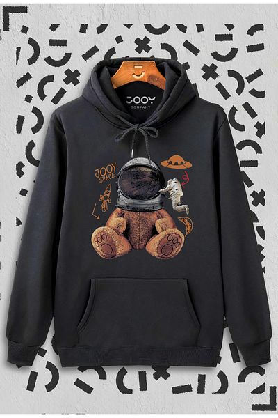 Jooy Company Unisex Μαύρο φούτερ με στάμπα Astronaut - Σχέδιο αρκουδάκι