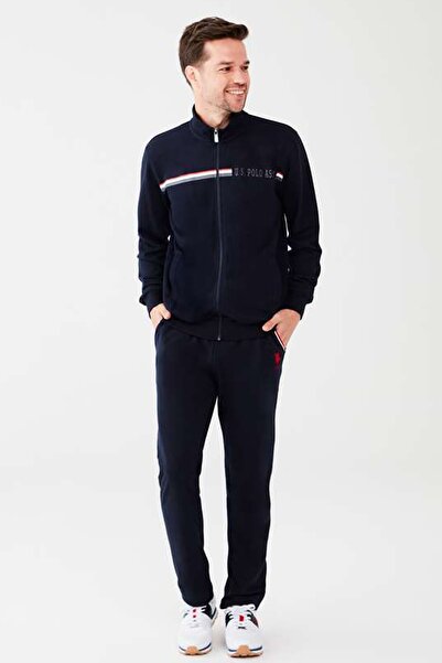 U.S. Polo Assn. Set de trening pentru bărbați din bumbac, cu guler cu fermoar...