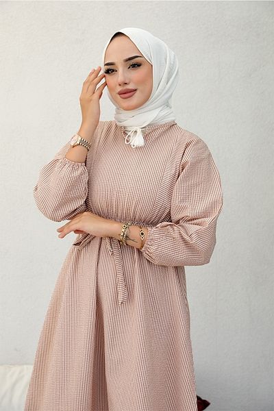 Bestenur Φόρεμα Hijab Seersucker 225 - Καφέ