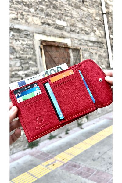 CüzCan Paccho Red Real Leather Wallet with Coin Compartment