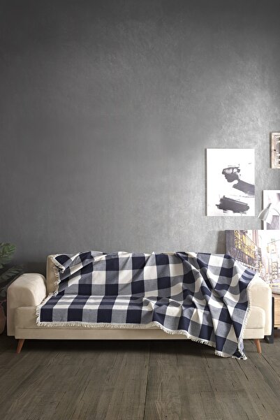 Lux Touch Efes Lacivert Сучасний чохол для дивана 170 X 220 см Chester Диван-ліжко Чохол з бавовняною бахромою