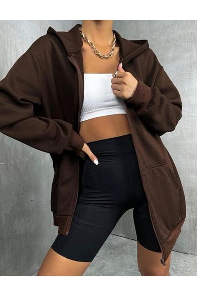 AFROGİYİM Γυναικείο παλτό ζακέτα με φερμουάρ Oversize