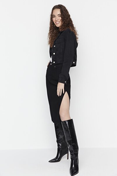 Trendyol Collection Černá midi džínová sukně s vysokým pasem TWOAW23ET00284