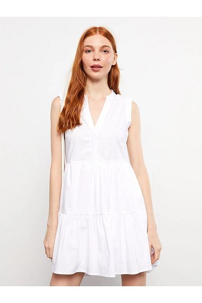 LC Waikiki Einfarbiges, ärmelloses Damenkleid mit lockerem Kragen