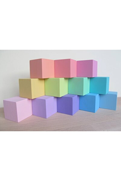 Waldorf Ahşap Pastel Renkli 12 Küp- Montessori