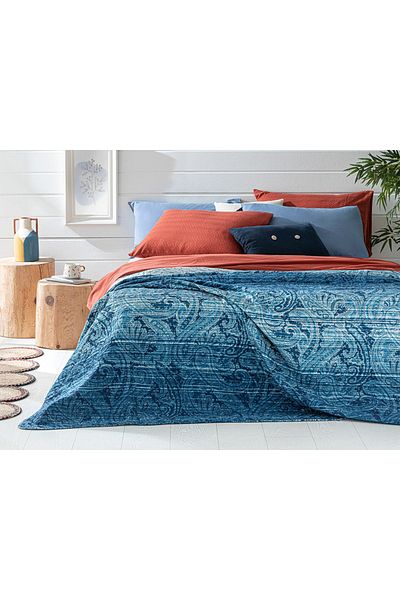 English Home Anhinga King Size Double Sided Bedspread 240x220 Cm Navy Blue