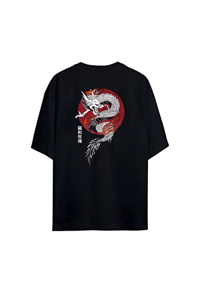 Unisex Siyah Dragon Oversize T-shirt