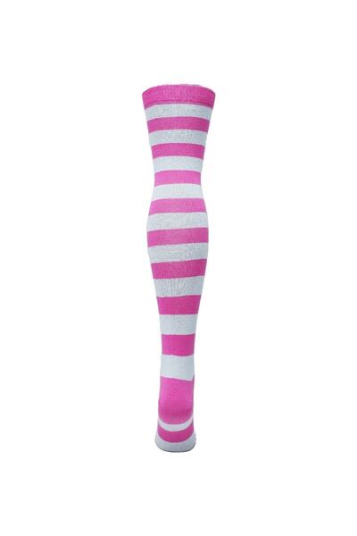 TİSTA Women's Pink White Colored Striped Knee High Socks
