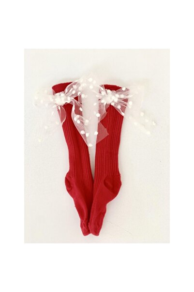 BİHAYALBİÇOCUK Kırmızı Tül Fiyonk Çorap