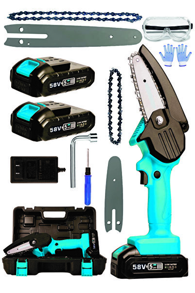 BÖHRER 58v 5ah Blue Brushless +20cm Pala Ve Zincir Hediyeli Çift Bataryalı Budama Akülü Testere Makinesi