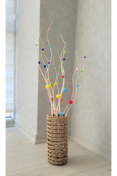 Asenya Hasır Örgü Vazo 40 Cm Çiçeklik Yapay Çiçek Vazosu Dekoratif Saksı