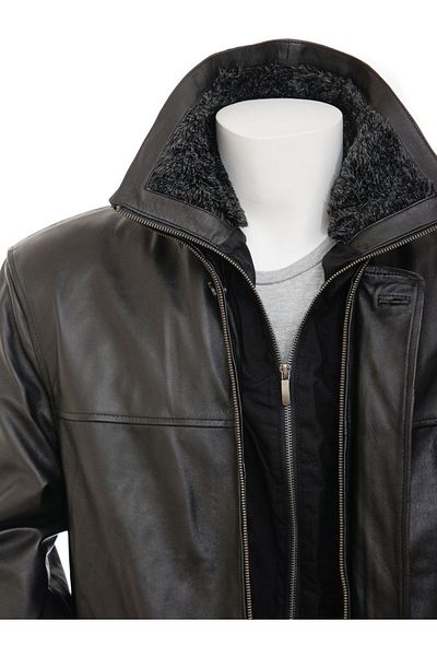 Derimont's Genuine Leather Men's Leather Coat with Zippered Side Pocket