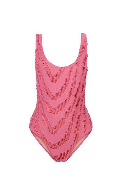 AQUELLA Textured U Collar Pink Swimsuit