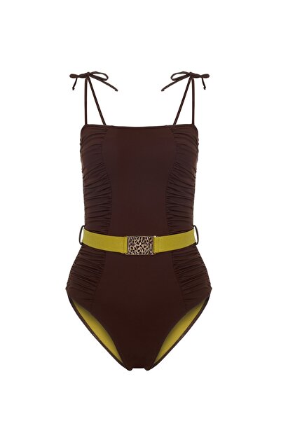 AQUELLA Straplez Büzgülü Kahve Mayo