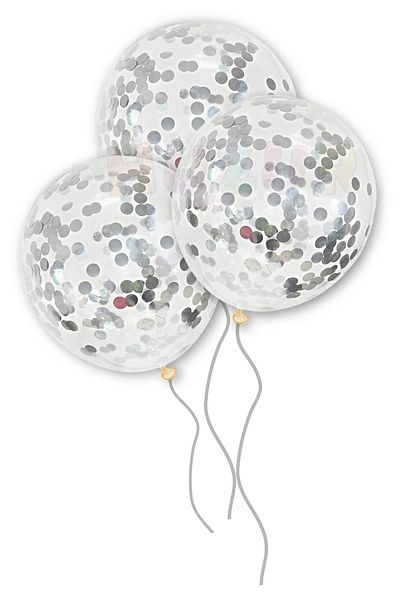 Huzur Party Store 10 Pieces 30 cm Gray Sequin Silver Confet Transparent Balloon - Colorless Scale Design