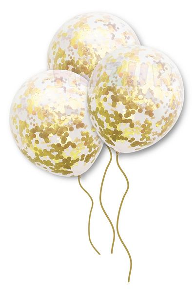 Huzur Party Store 10 Pieces 30 cm Gold Yellow - Gold Confetti Transparent Sequin Balloon Party