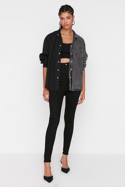 Trendyol Collection Μαύρο ψηλόμεσο στενό τζιν TWOAW22JE0646