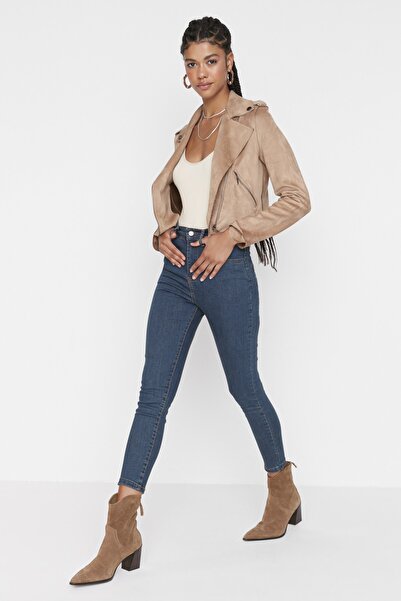 Trendyol Collection Сині прямі джинси з високою талією та еластичною посадкою