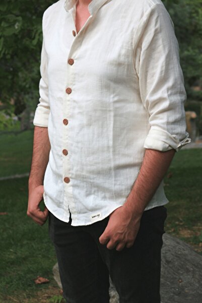 kanvas Müslin Erkek Gömlek Krem