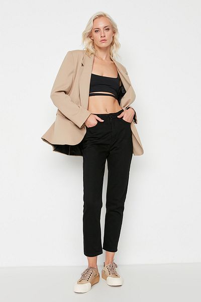 Trendyol Collection Blugi Mom negri cu talie înaltă TWOAW20JE0129