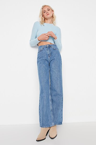Trendyol Collection Blugi albastri cu talie inalta cu picioare late TWOAW21JE...
