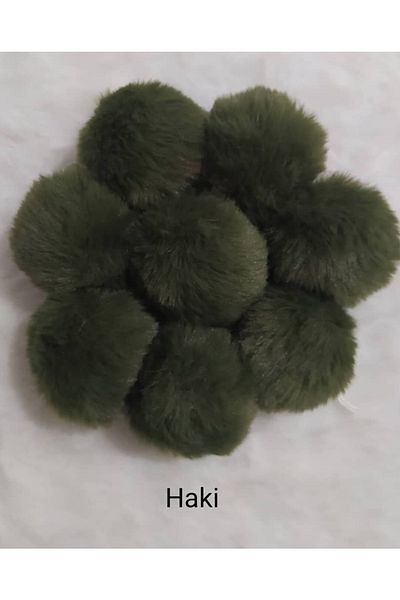 damlakids 5 Cm Rabbit Italian Faux Pom Pom Khaki Green 10 Pieces.