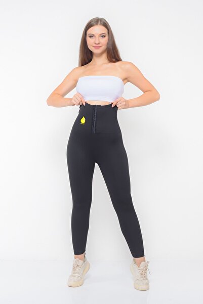 SAUNA SUIT جوارب سوداء عالية الخصر للغاية مع جرافيتي، أقصى قدر من التعرق، تسا...