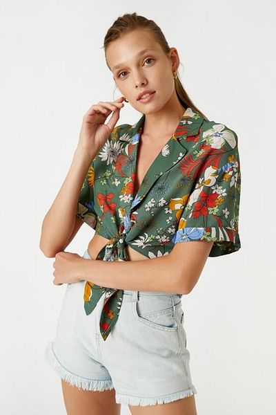 Koton Γυναικεία Μπλούζα Γραβάτα-Μπροστά 2sak60295pw