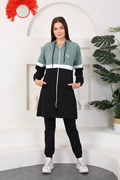 WestBound Siyah Mint Tesettür Kap Jogger Spor Takım 3 Renk Kapüşonlu