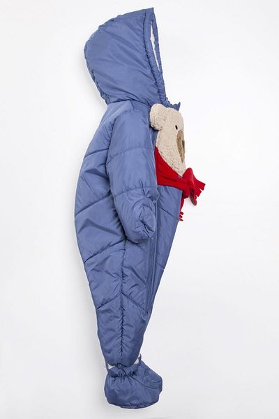 PODİUM GİYİM Cute Bear Patterned Winter Cosmonaut Jumpsuit with Removable Feet and Hidden Gloves Hooded (blue)