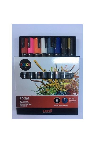 Uni Posca Pc-5M Water Based Painting Marker Set Primary Colors 8 Colors 1.8-2.5 mm