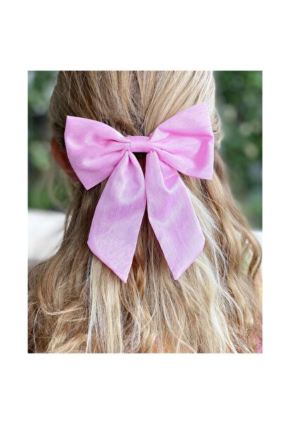 QUEEN AKSESUAR Fashion Trend Organza Shiny Tail Bow Metal Clip Buckle Pink