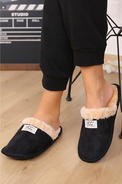 Yurtsevermoda Αφράτες παντόφλες σπιτιού χωρίς ήχο με γούνα στο εσωτερικό