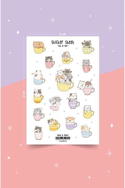 MuslimWalk Cat In Cups Fincandaki Kediler Sticker Etiket Seti #68