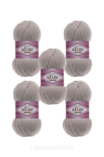 Alize Gray Cotton Gold Color Code-200-Hand Knitting Thread 5 Pack