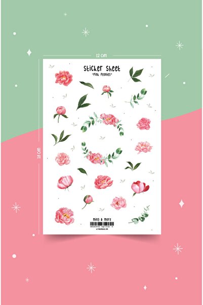 MuslimWalk Pink Peonies Pembe Şakayık Çiçekli Sticker Etiket Seti #74