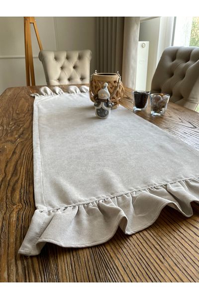 Decamor home Διακοσμητικό Vintage Runner με βολάν σε χρώμα πέτρας