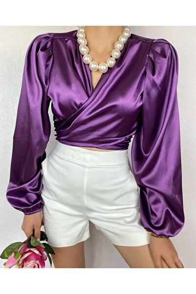 angel stayl Angel Mor Saten Bağlamalı Gömlek