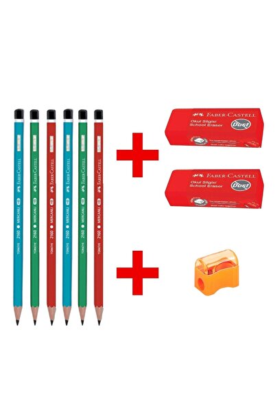 Faber Castell Faber-castell Kurşun Kalem 6 Adet - Faber Büyük Boy Kırmızı Sil...