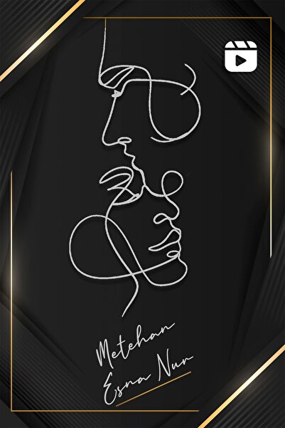 ikisibir Line Art Face To Face Video Düğün Davetiyesi Gold Frame