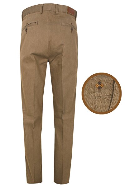 Varetta Erkek Koyu Hardal Klasik Kesim Armürlü Likralı Keten Pantolon