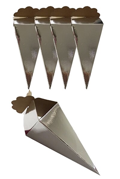 Parti dolabı 25 Adet Gümüş Parlak Şeker Lokumluk Külahı Mevlit Hediye Kutusu