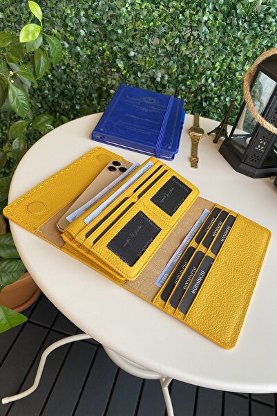 Modica Tampa - Genuine Leather Yellow Wallet with Magnetic Phone Compartment, 14 Card Compartments