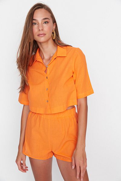 Trendyol Collection Помаранчевий костюм з детальним верхом і низом TBESS21AU0168 з комірцем TBESS21AU0168