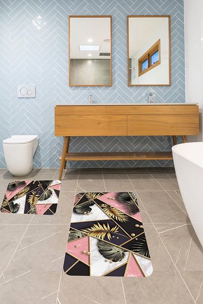 on the clouds Non-Slip Base 60X100 + 40X60 Double Bathroom Mat Set