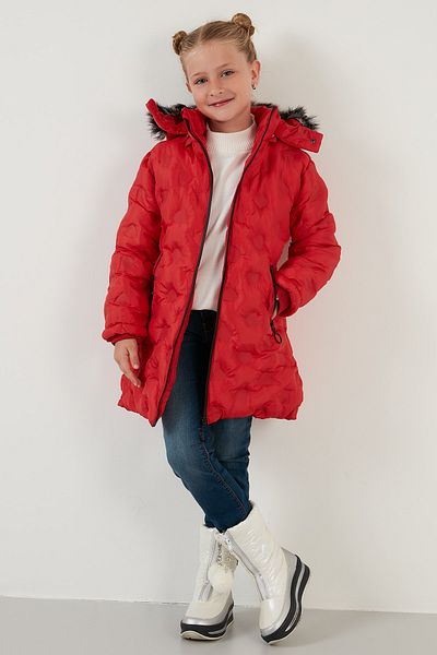 Lela Girls' Winter Long Coat - Faux Fur Collar, Detachable Hood, Plush Lined 576000