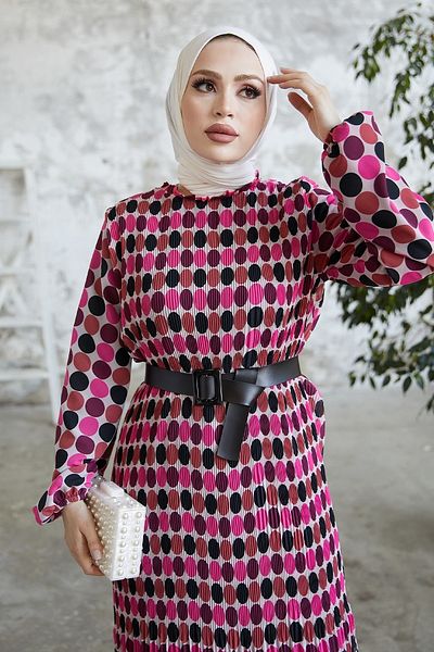 InStyle Φόρεμα σιφόν Nerisa Πουά Ζώνη - Αποξηραμένο Τριαντάφυλλο