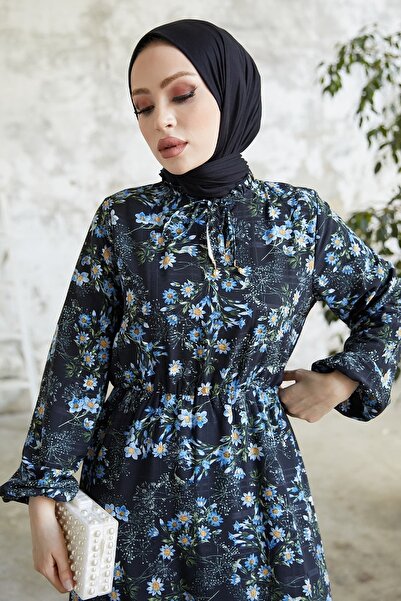 InStyle Levisa Yakası Ipli Şifon Elbise - Siyah