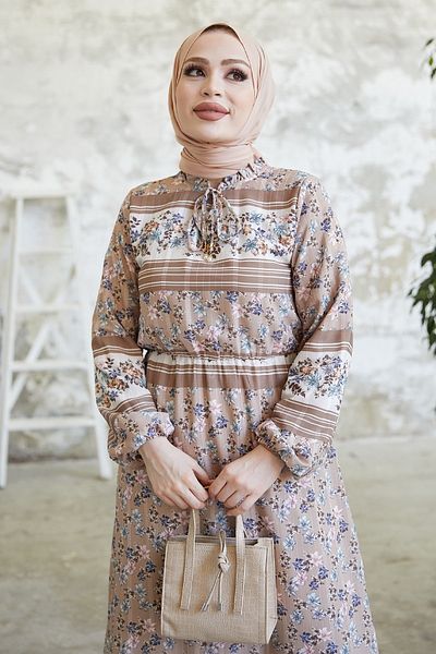 InStyle Rochie din șifon Yoryo, jacquard, cu dungi Misa - maro deschis