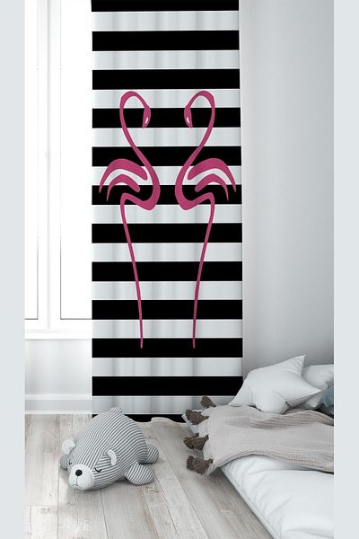 on the clouds Black Flamingo Patterned Digital Printing Washable Baby Kids Room Background Curtain